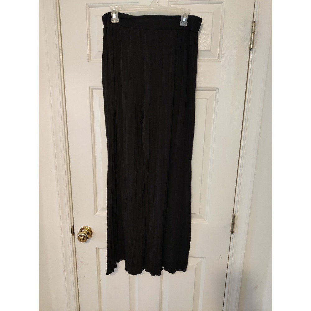 Larry Levine Black Wide Leg Lounge Pants Palazzo Elastic Waist Size Large